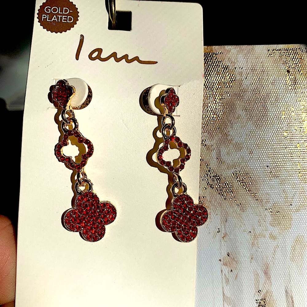 TWO - Beautiful pairs of earrings; red & olive green.